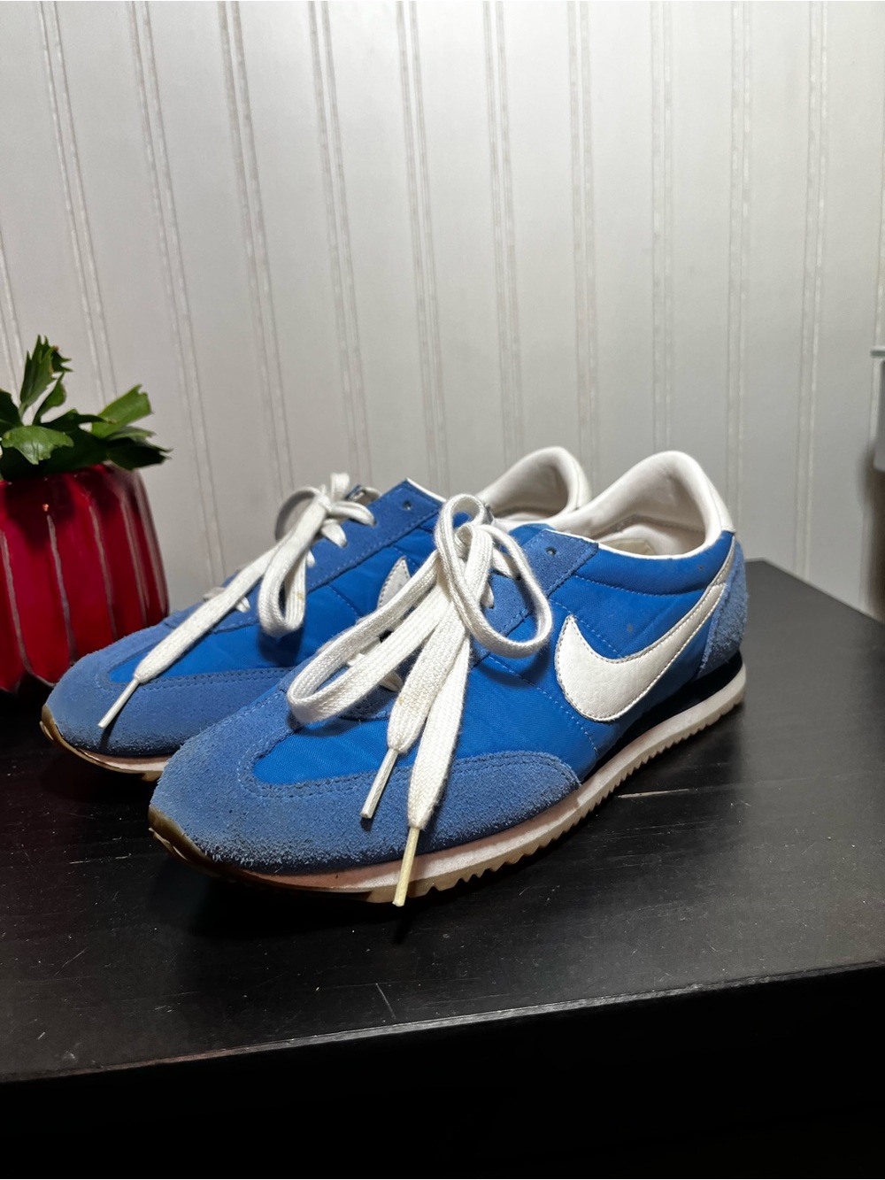 Nike Oceania Retro Blue White Suede Nylon Running Shoes Sneaker 307165-400 8.5
